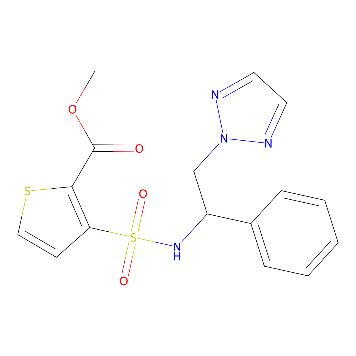 methyl 3-(N-(1-phenyl-2-(2H-1,2,3-triazol-2-yl)ethyl)sulfamoyl)thiophene-2-carboxylate molecular structure, CAS 2034254-07-2