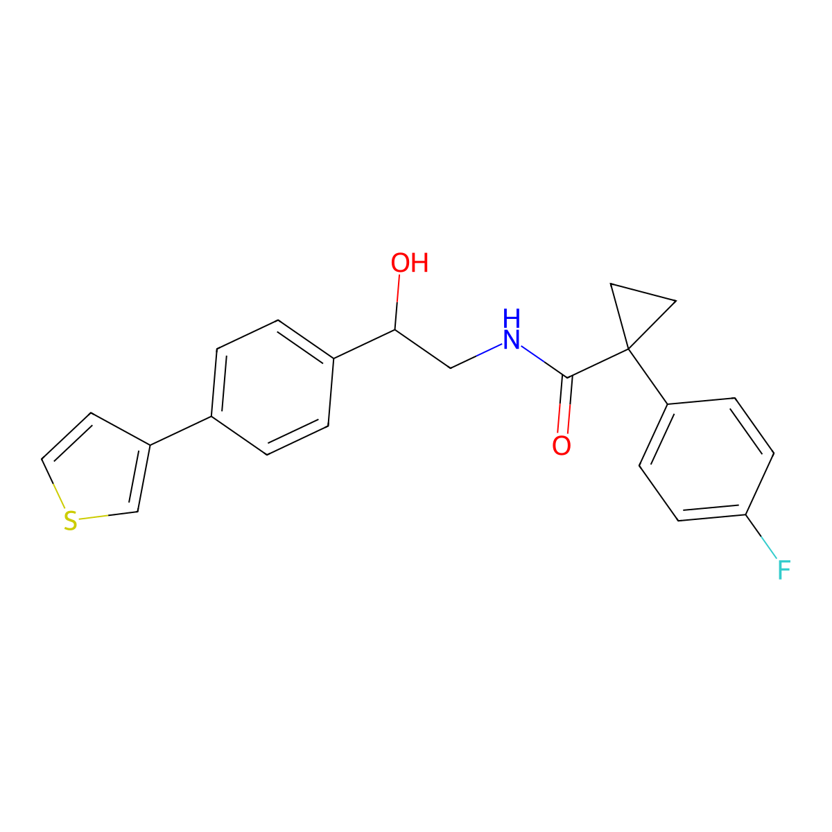 1-(4-fluorophenyl)-N-(2-hydroxy-2-(4-(thiophen-3-yl)phenyl)ethyl)cyclopropanecarboxamide molecular structure, CAS 2034254-08-3