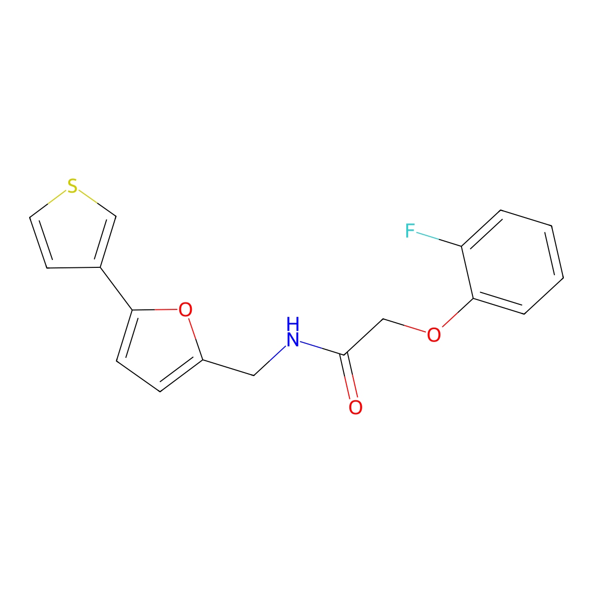 2-(2-fluorophenoxy)-N-((5-(thiophen-3-yl)furan-2-yl)methyl)acetamide molecular structure, CAS 2034254-09-4