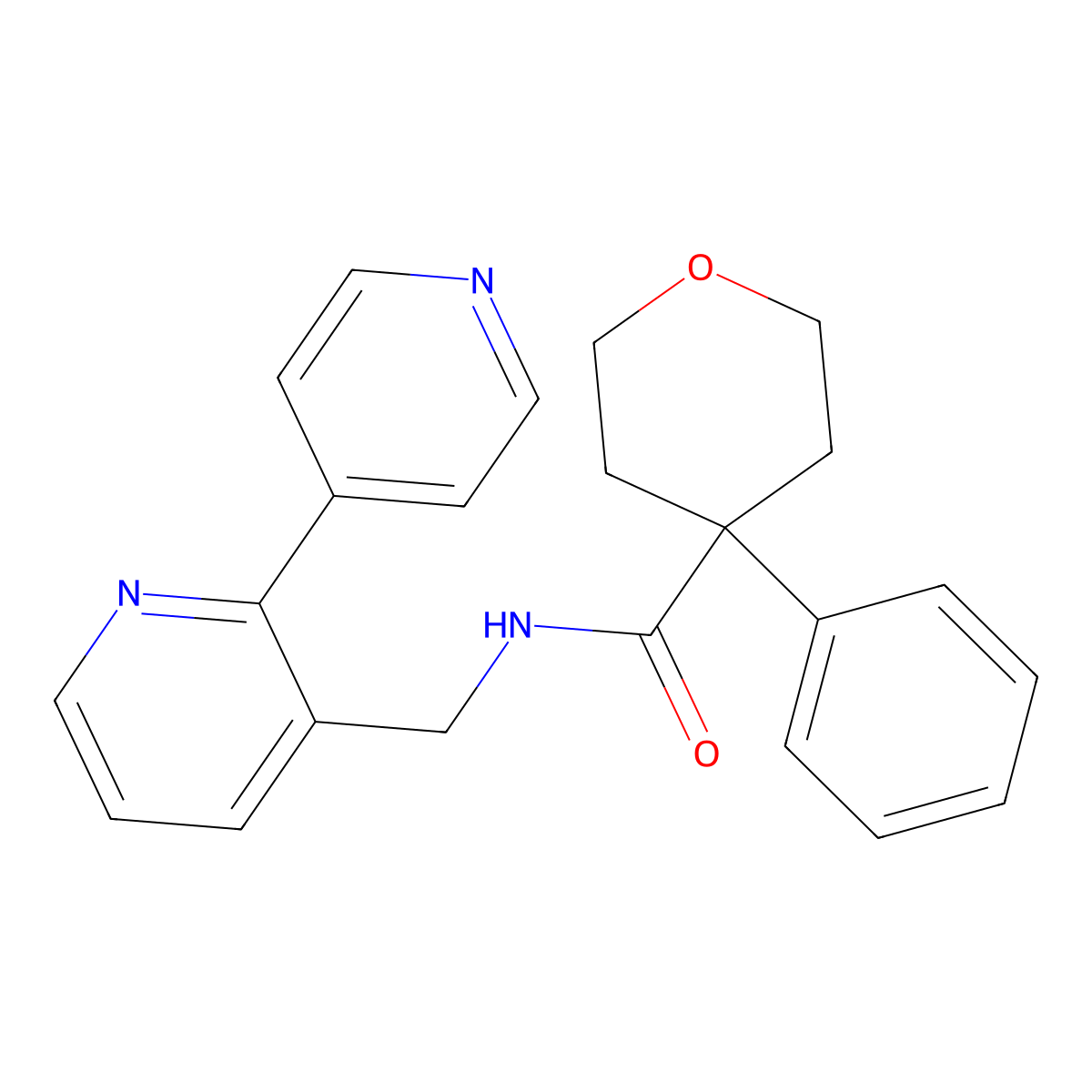N-({[2,4'-bipyridine]-3-yl}methyl)-4-phenyloxane-4-carboxamide molecular structure, CAS 2034254-12-9