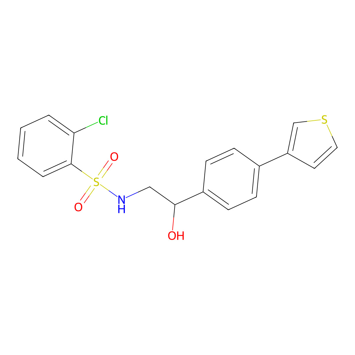 2-chloro-N-(2-hydroxy-2-(4-(thiophen-3-yl)phenyl)ethyl)benzenesulfonamide molecular structure, CAS 2034254-13-0