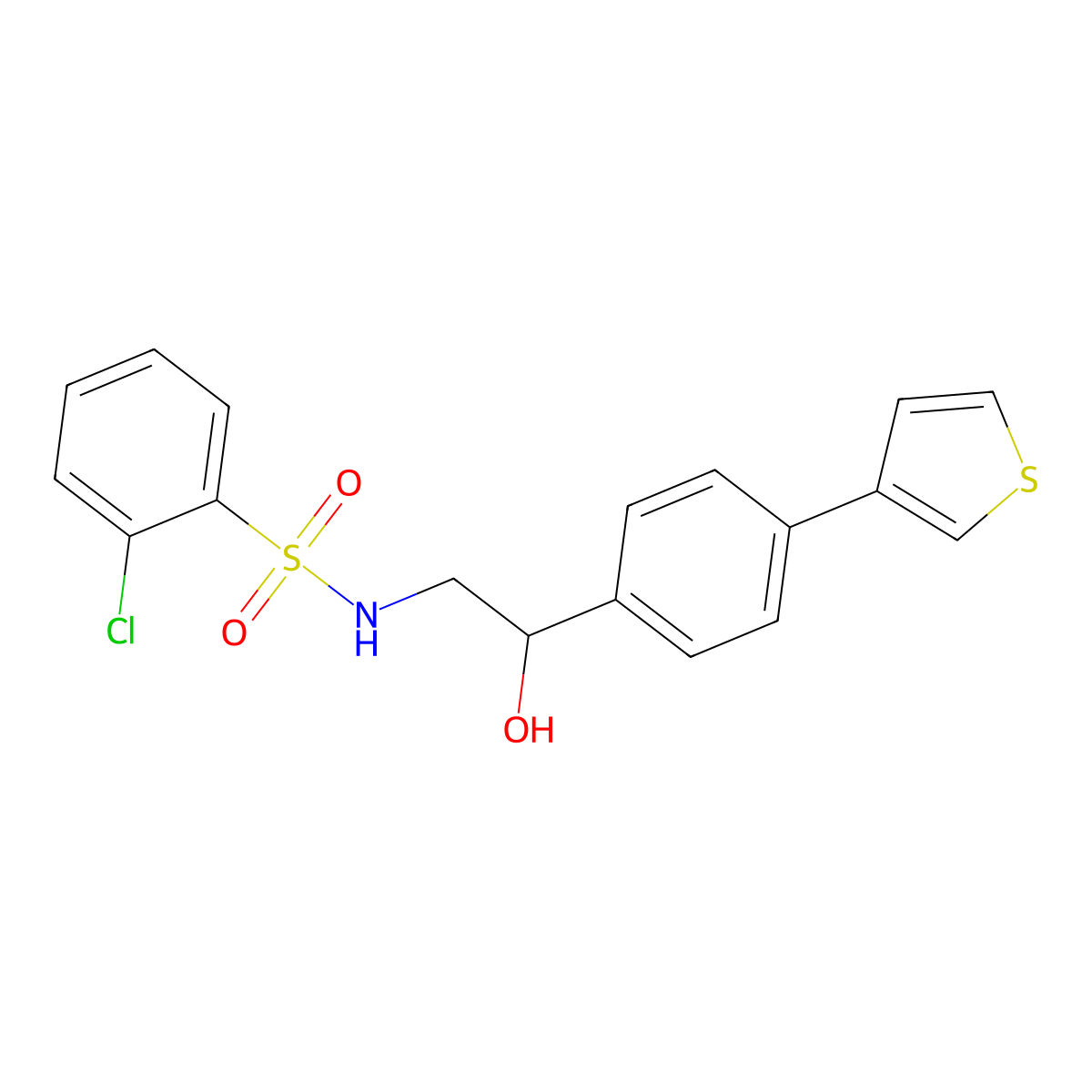 2-chloro-N-(2-hydroxy-2-(4-(thiophen-3-yl)phenyl)ethyl)benzenesulfonamide molecular structure, CAS 2034254-13-0