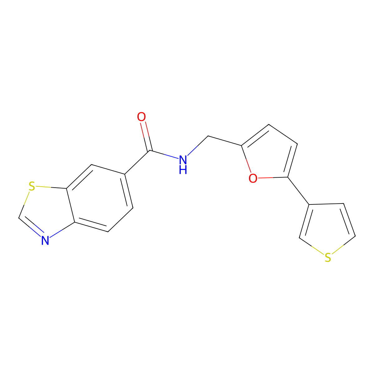 N-((5-(thiophen-3-yl)furan-2-yl)methyl)benzo[d]thiazole-6-carboxamide molecular structure, CAS 2034254-14-1