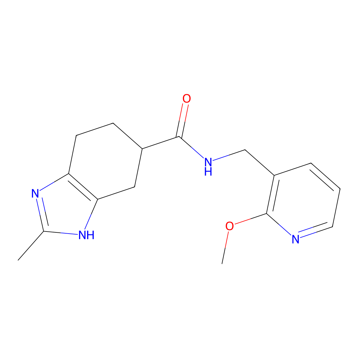 N-((2-methoxypyridin-3-yl)methyl)-2-methyl-4,5,6,7-tetrahydro-1H-benzo[d]imidazole-5-carboxamide molecular structure, CAS 2034254-18-5