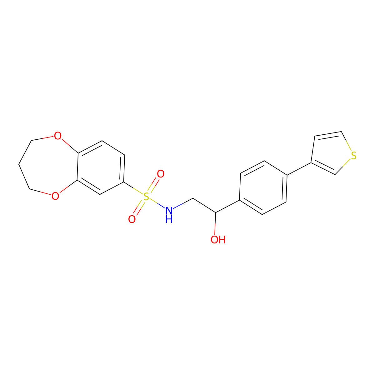 N-(2-hydroxy-2-(4-(thiophen-3-yl)phenyl)ethyl)-3,4-dihydro-2H-benzo[b][1,4]dioxepine-7-sulfonamide molecular structure, CAS 2034254-19-6