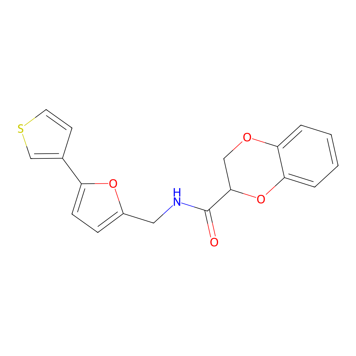 N-((5-(thiophen-3-yl)furan-2-yl)methyl)-2,3-dihydrobenzo[b][1,4]dioxine-2-carboxamide molecular structure, CAS 2034254-21-0