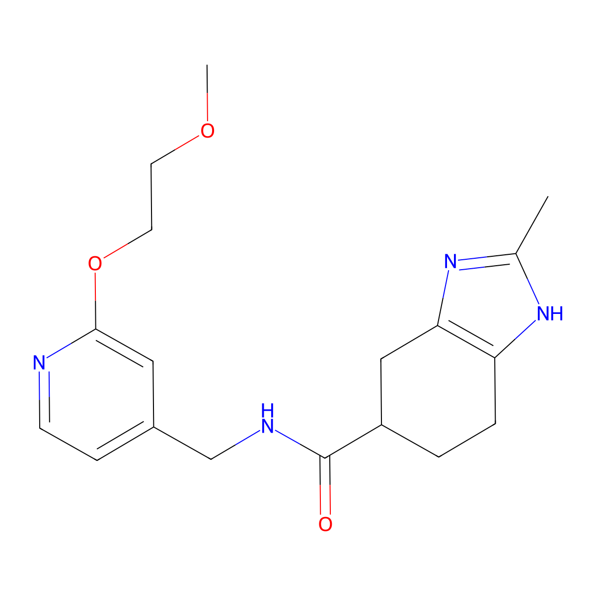 N-((2-(2-methoxyethoxy)pyridin-4-yl)methyl)-2-methyl-4,5,6,7-tetrahydro-1H-benzo[d]imidazole-5-carboxamide molecular structure, CAS 2034254-23-2