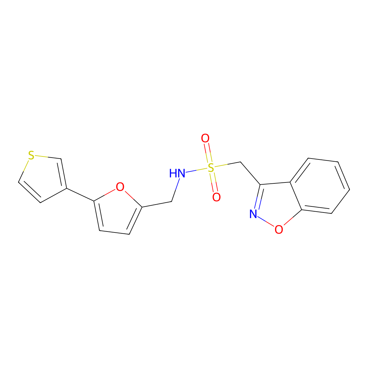 1-(benzo[d]isoxazol-3-yl)-N-((5-(thiophen-3-yl)furan-2-yl)methyl)methanesulfonamide molecular structure, CAS 2034254-24-3