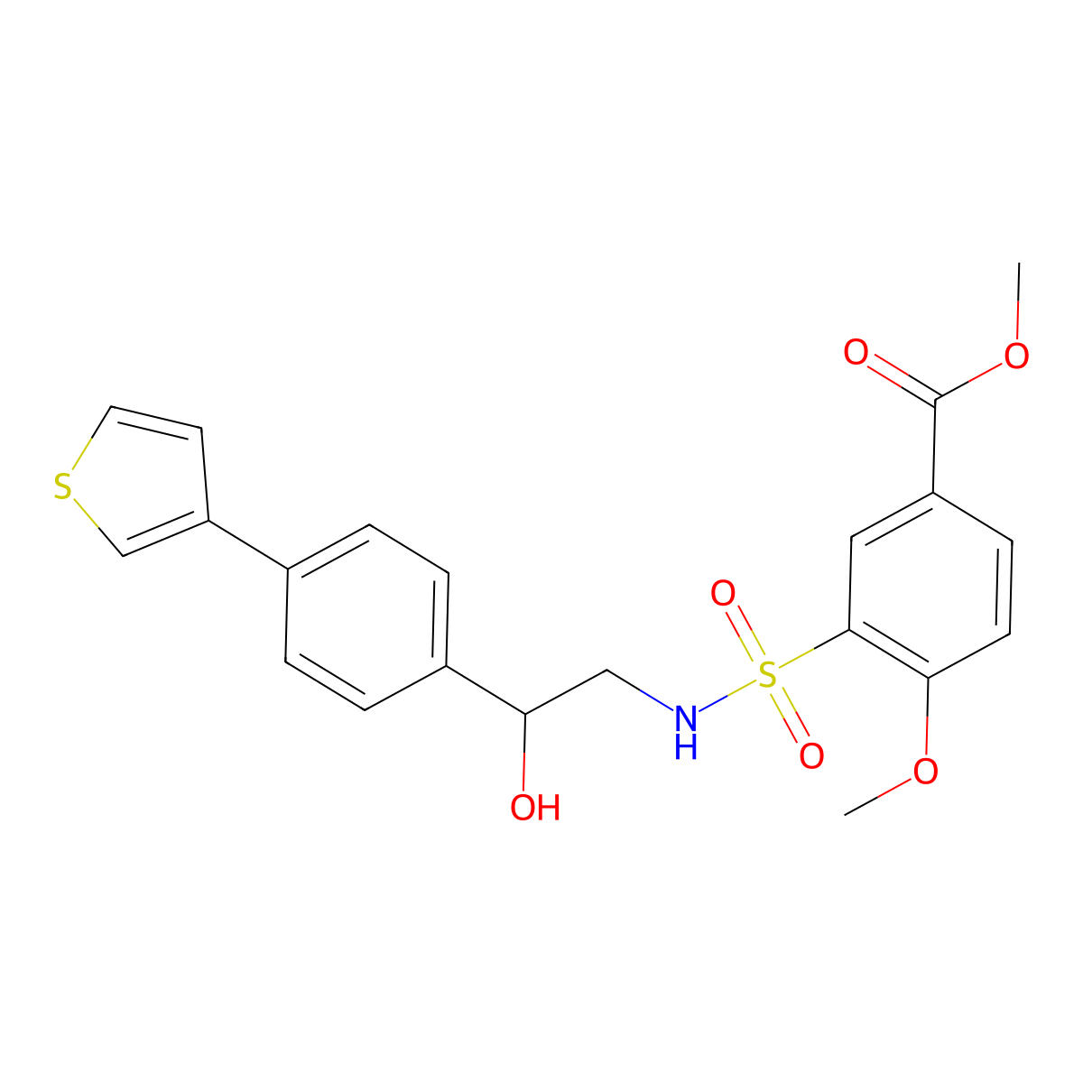 methyl 3-(N-(2-hydroxy-2-(4-(thiophen-3-yl)phenyl)ethyl)sulfamoyl)-4-methoxybenzoate molecular structure, CAS 2034254-27-6