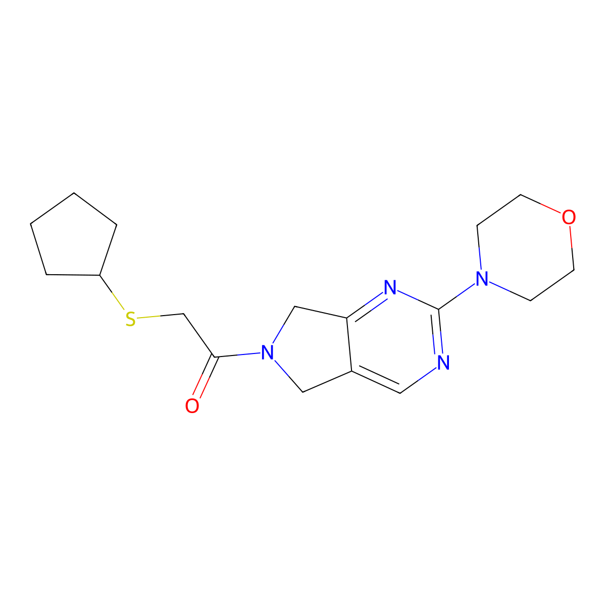 2-(cyclopentylthio)-1-(2-morpholino-5H-pyrrolo[3,4-d]pyrimidin-6(7H)-yl)ethanone molecular structure, CAS 2034254-30-1