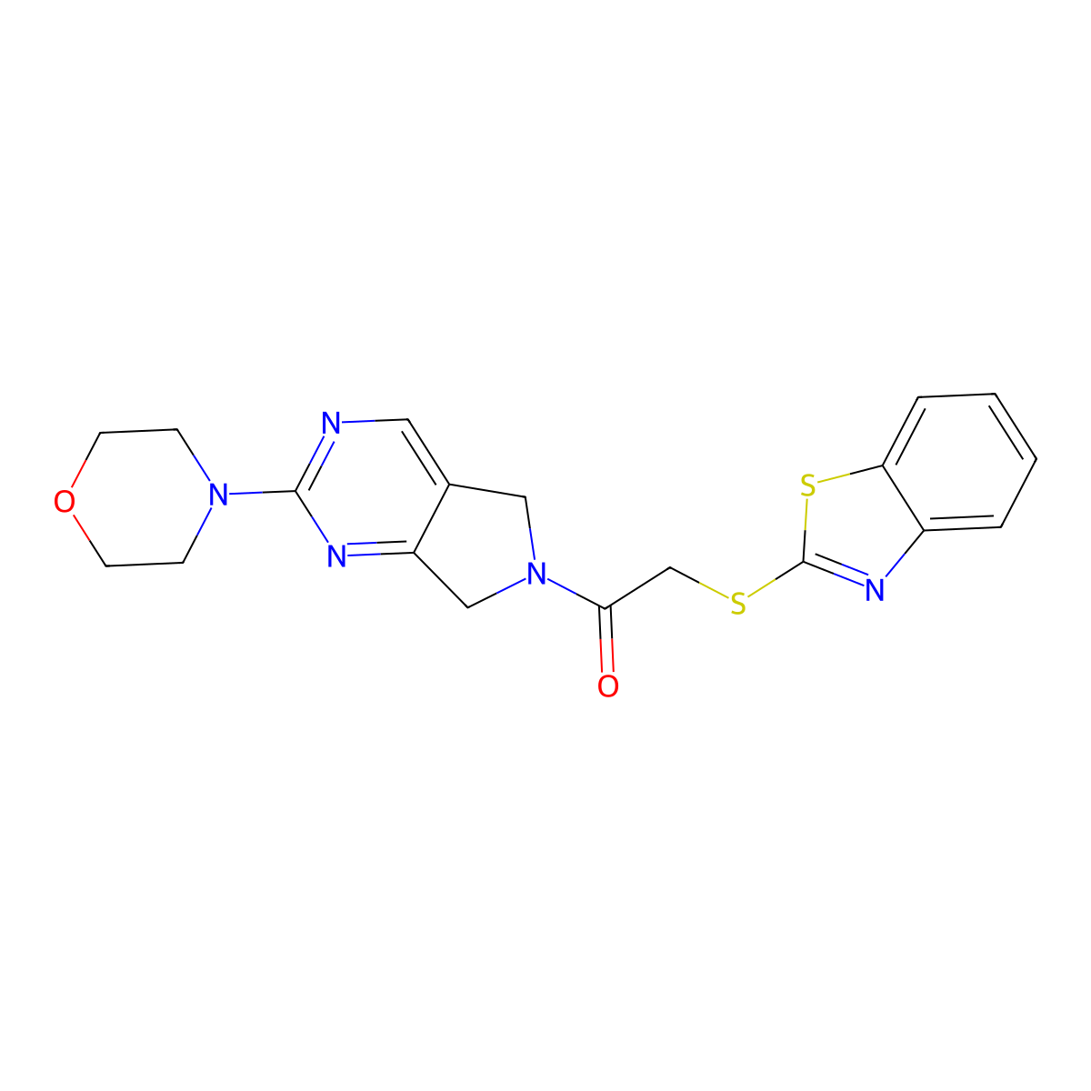 2-(benzo[d]thiazol-2-ylthio)-1-(2-morpholino-5H-pyrrolo[3,4-d]pyrimidin-6(7H)-yl)ethanone molecular structure, CAS 2034254-39-0