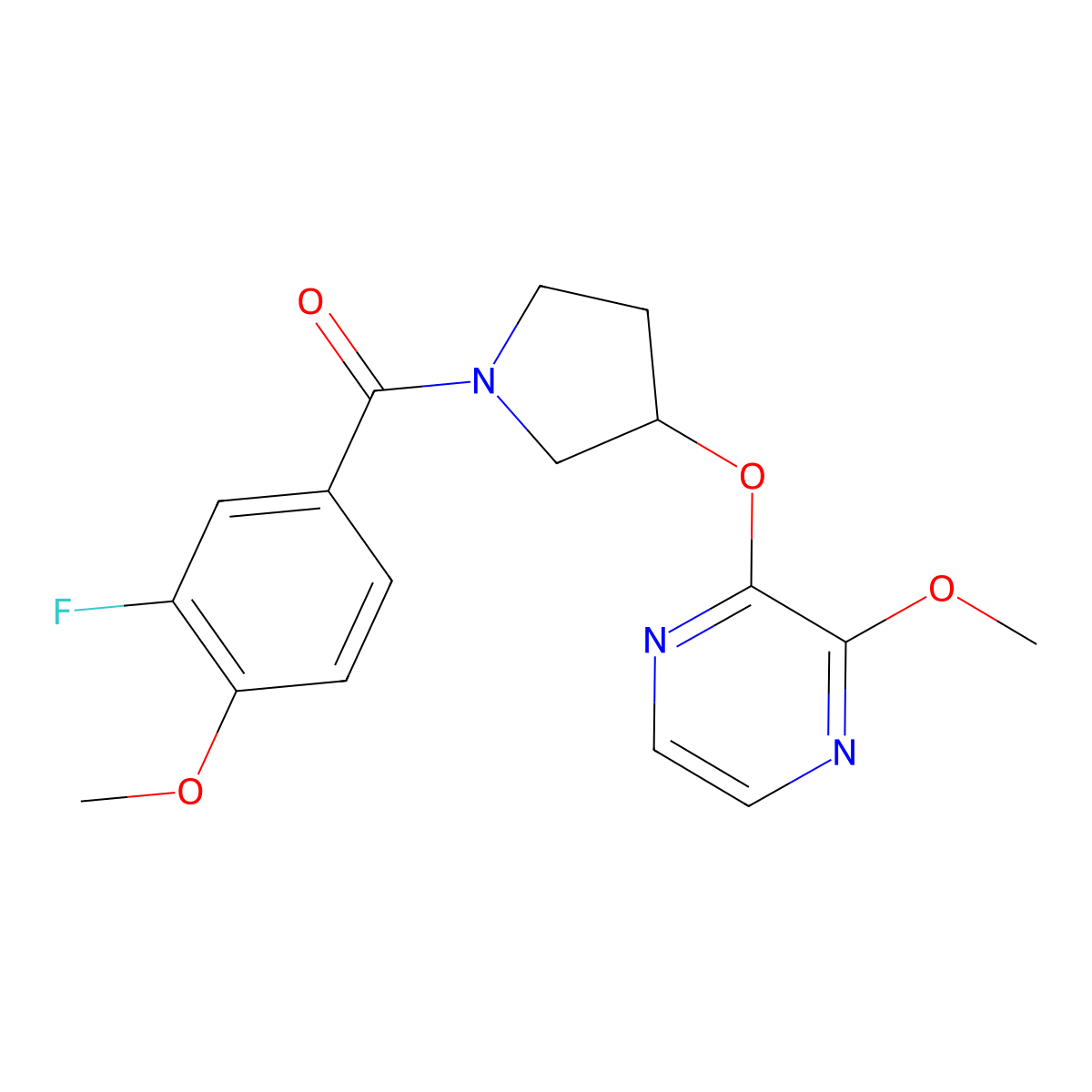 (3-Fluoro-4-methoxyphenyl)(3-((3-methoxypyrazin-2-yl)oxy)pyrrolidin-1-yl)methanone molecular structure, CAS 2034254-42-5