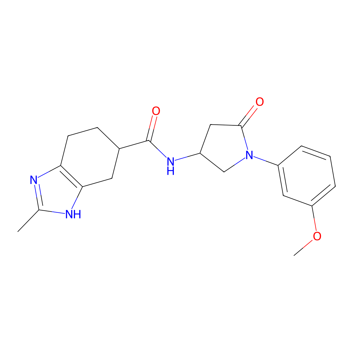 N-(1-(3-methoxyphenyl)-5-oxopyrrolidin-3-yl)-2-methyl-4,5,6,7-tetrahydro-1H-benzo[d]imidazole-5-carboxamide molecular structure, CAS 2034254-43-6