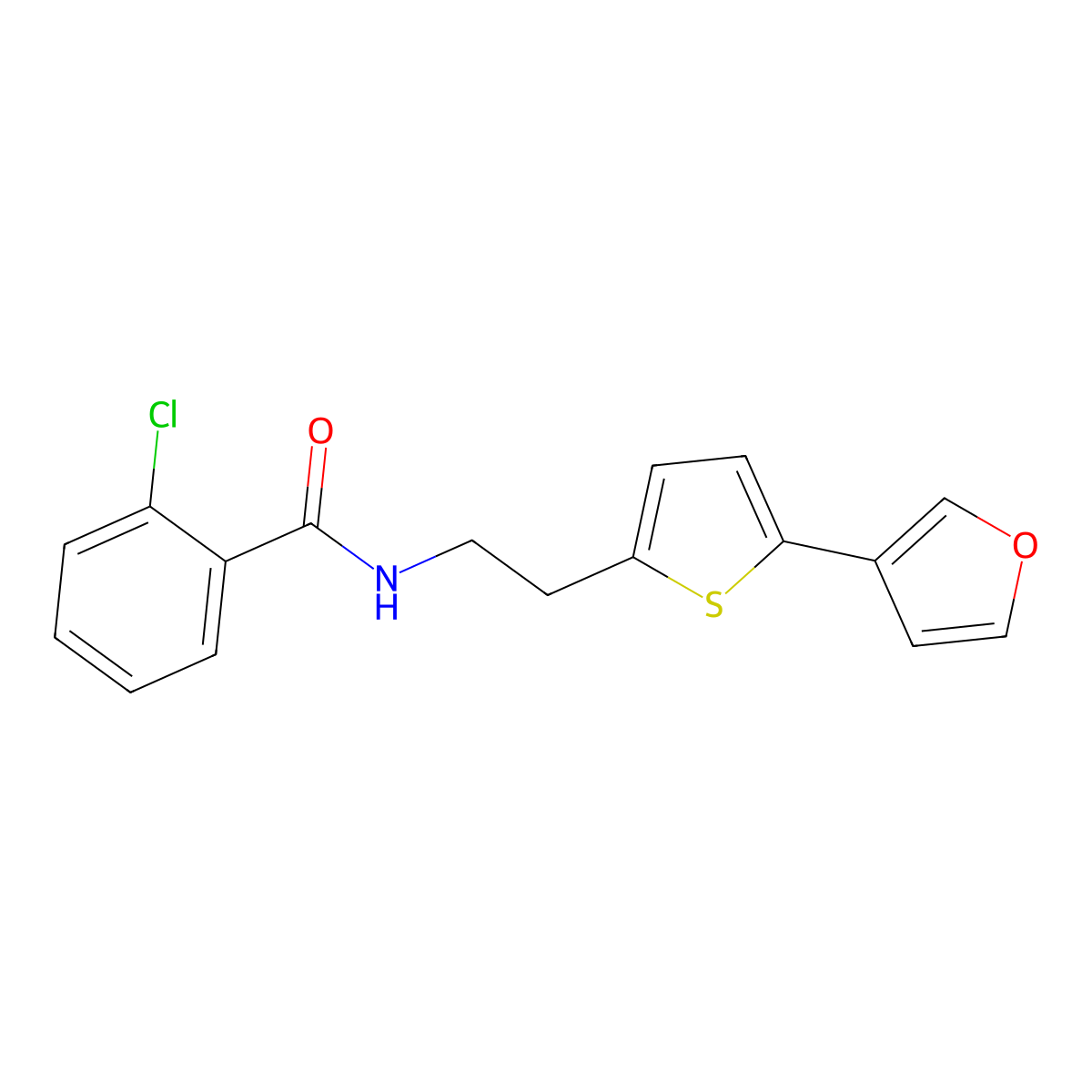 2-chloro-N-(2-(5-(furan-3-yl)thiophen-2-yl)ethyl)benzamide molecular structure, CAS 2034254-47-0