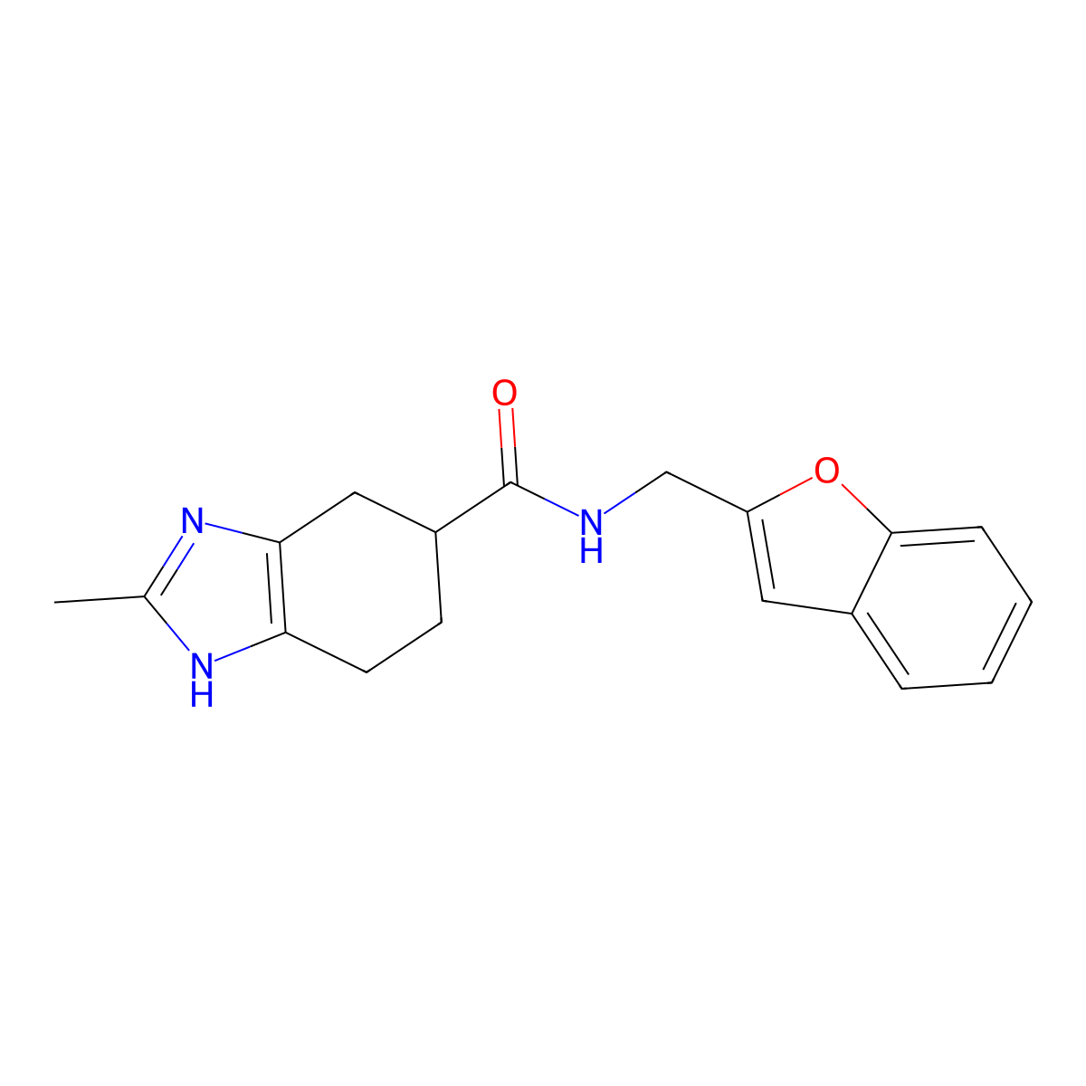 N-(benzofuran-2-ylmethyl)-2-methyl-4,5,6,7-tetrahydro-1H-benzo[d]imidazole-5-carboxamide molecular structure, CAS 2034254-49-2