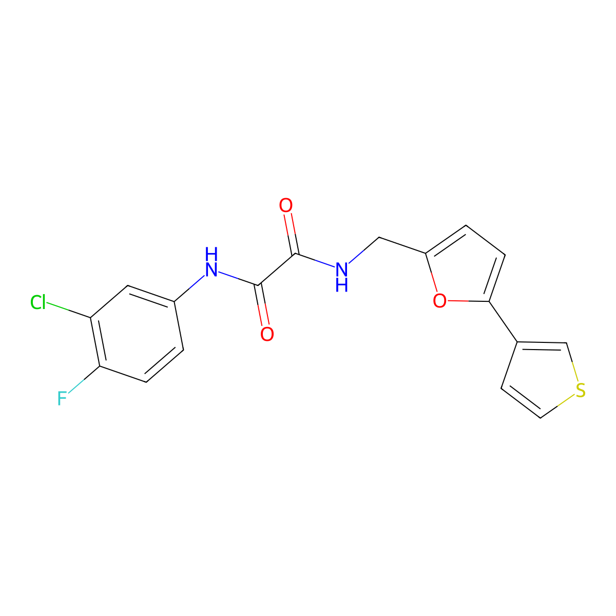 N'-(3-chloro-4-fluorophenyl)-N-{[5-(thiophen-3-yl)furan-2-yl]methyl}ethanediamide molecular structure, CAS 2034254-51-6