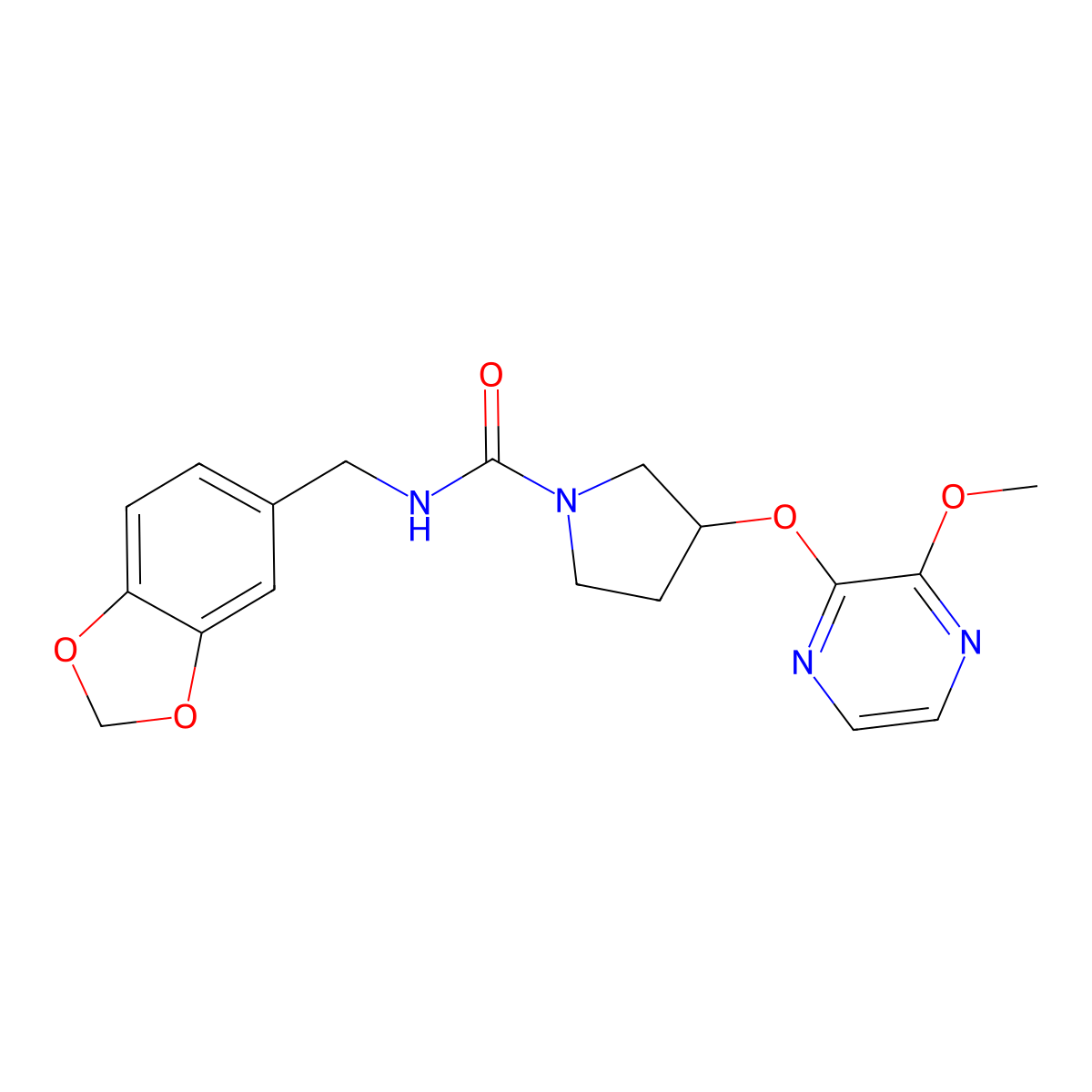 N-(benzo[d][1,3]dioxol-5-ylmethyl)-3-((3-methoxypyrazin-2-yl)oxy)pyrrolidine-1-carboxamide molecular structure, CAS 2034254-57-2