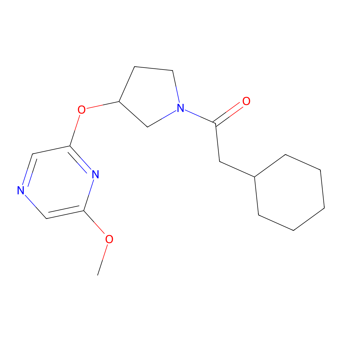 2-Cyclohexyl-1-(3-((6-methoxypyrazin-2-yl)oxy)pyrrolidin-1-yl)ethanone molecular structure, CAS 2034254-64-1
