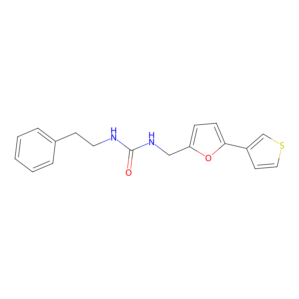 1-Phenethyl-3-((5-(thiophen-3-yl)furan-2-yl)methyl)urea molecular structure, CAS 2034254-65-2