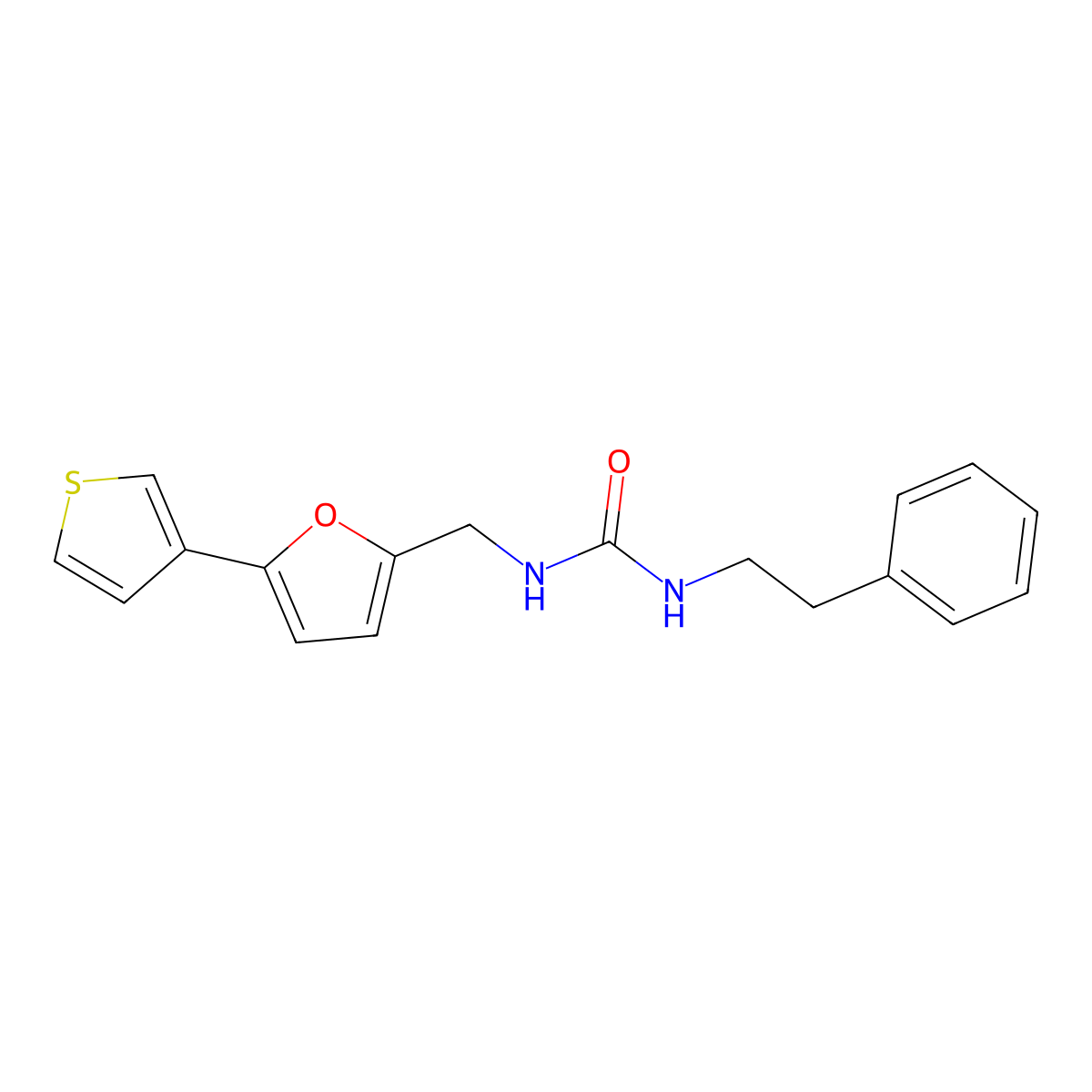 1-Phenethyl-3-((5-(thiophen-3-yl)furan-2-yl)methyl)urea molecular structure, CAS 2034254-65-2