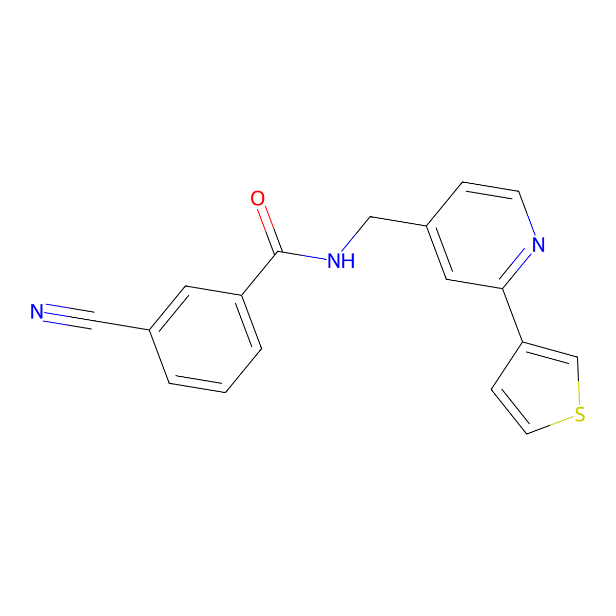 3-cyano-N-((2-(thiophen-3-yl)pyridin-4-yl)methyl)benzamide molecular structure, CAS 2034254-68-5
