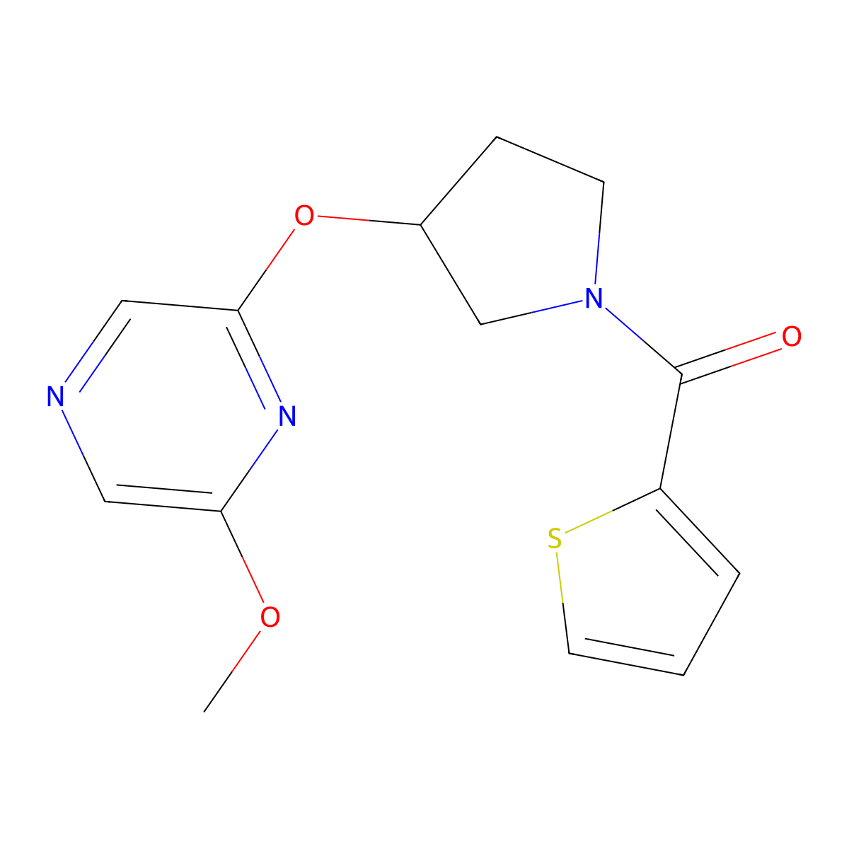 (3-((6-Methoxypyrazin-2-yl)oxy)pyrrolidin-1-yl)(thiophen-2-yl)methanone molecular structure, CAS 2034254-69-6