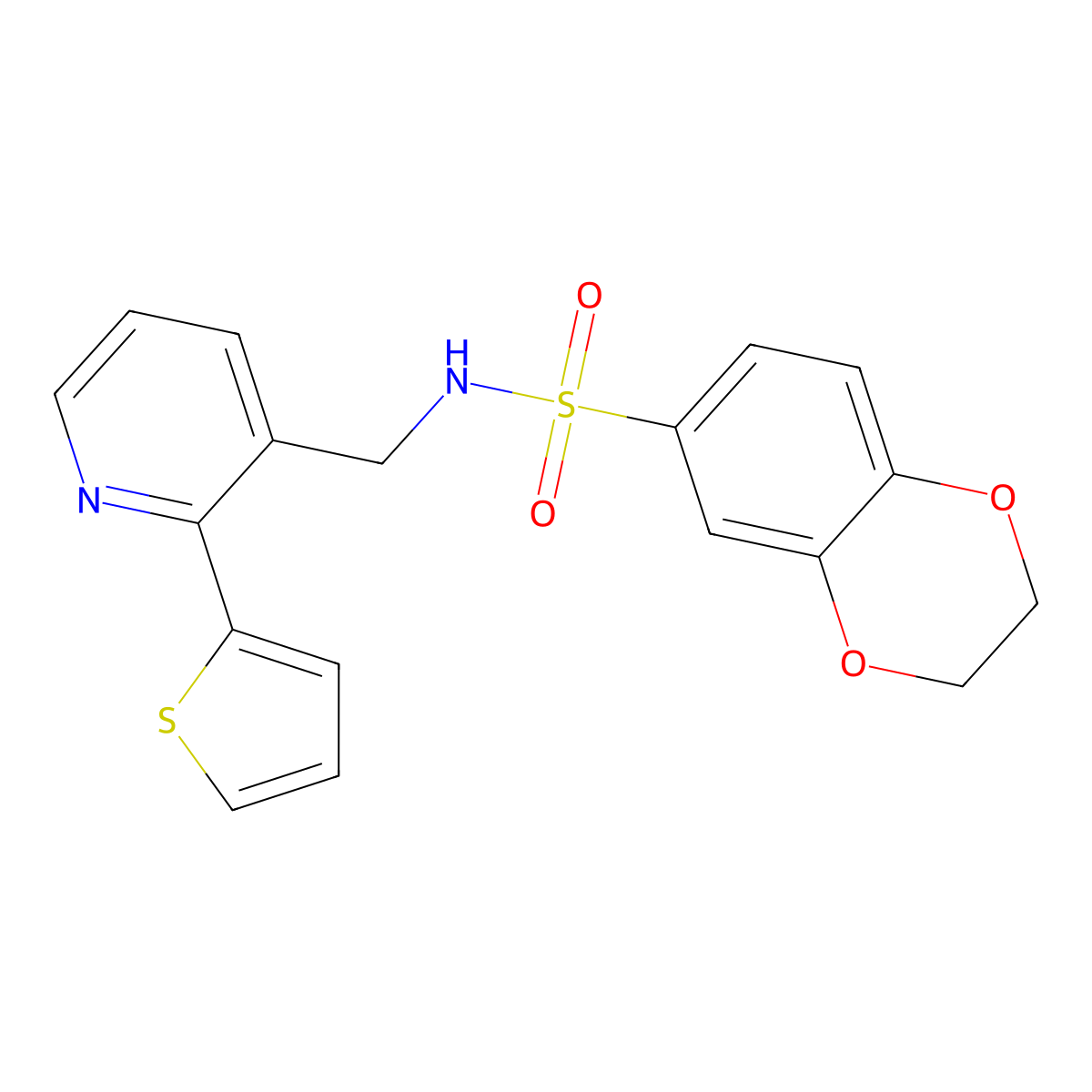 N-((2-(thiophen-2-yl)pyridin-3-yl)methyl)-2,3-dihydrobenzo[b][1,4]dioxine-6-sulfonamide molecular structure, CAS 2034254-89-0