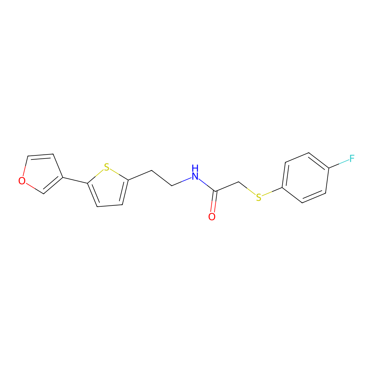 2-((4-fluorophenyl)thio)-N-(2-(5-(furan-3-yl)thiophen-2-yl)ethyl)acetamide molecular structure, CAS 2034254-92-5