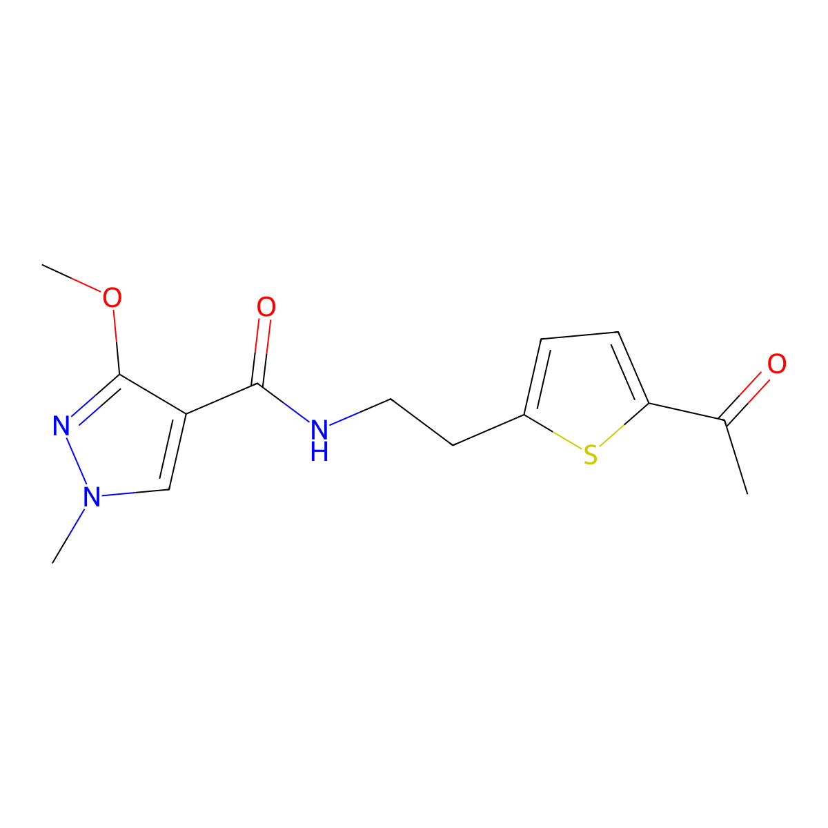 N-(2-(5-acetylthiophen-2-yl)ethyl)-3-methoxy-1-methyl-1H-pyrazole-4-carboxamide molecular structure, CAS 2034254-93-6