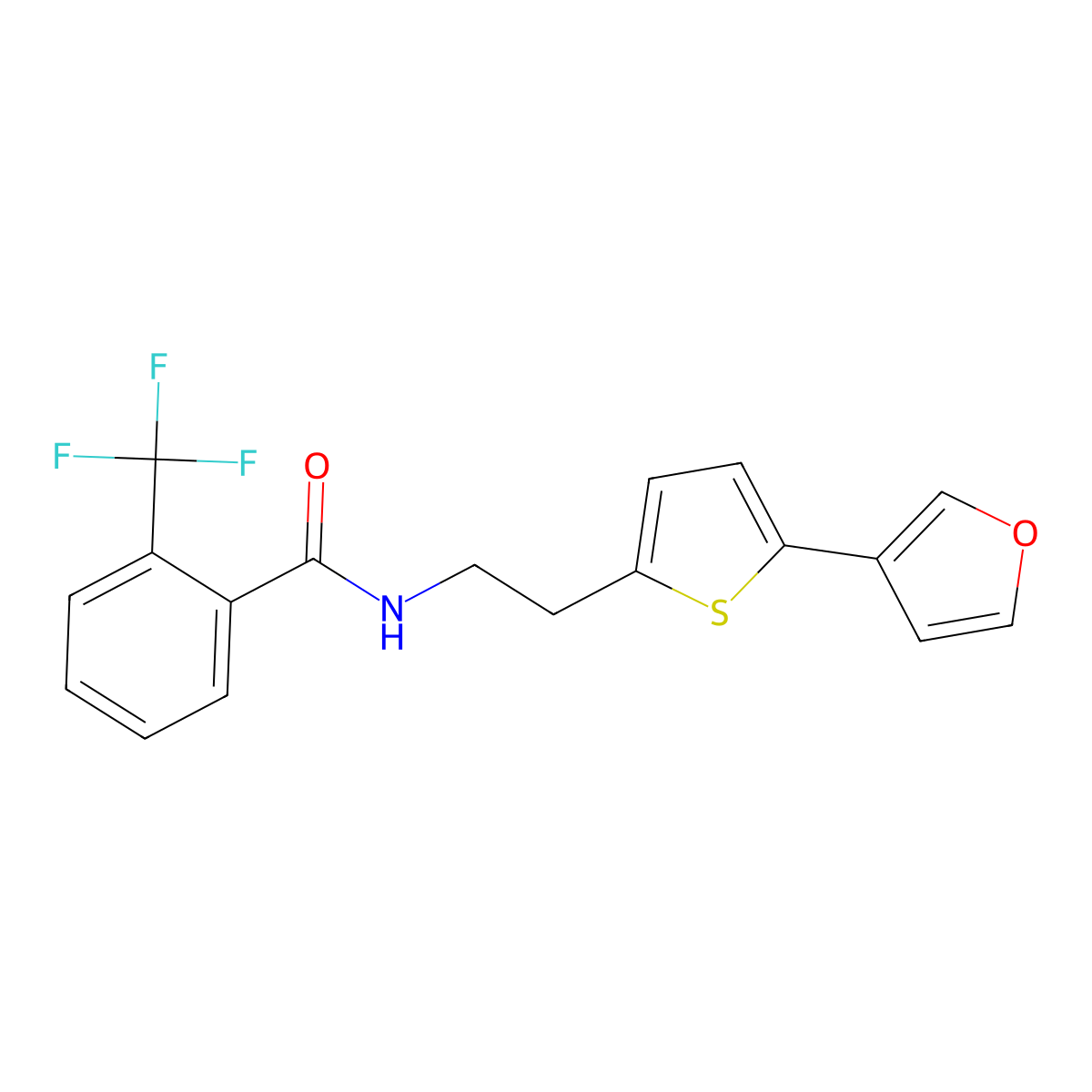 N-(2-(5-(furan-3-yl)thiophen-2-yl)ethyl)-2-(trifluoromethyl)benzamide molecular structure, CAS 2034254-96-9