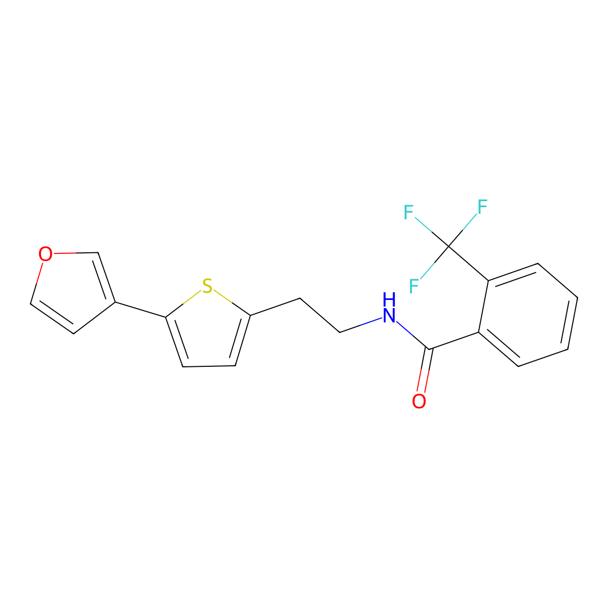N-(2-(5-(furan-3-yl)thiophen-2-yl)ethyl)-2-(trifluoromethyl)benzamide molecular structure, CAS 2034254-96-9