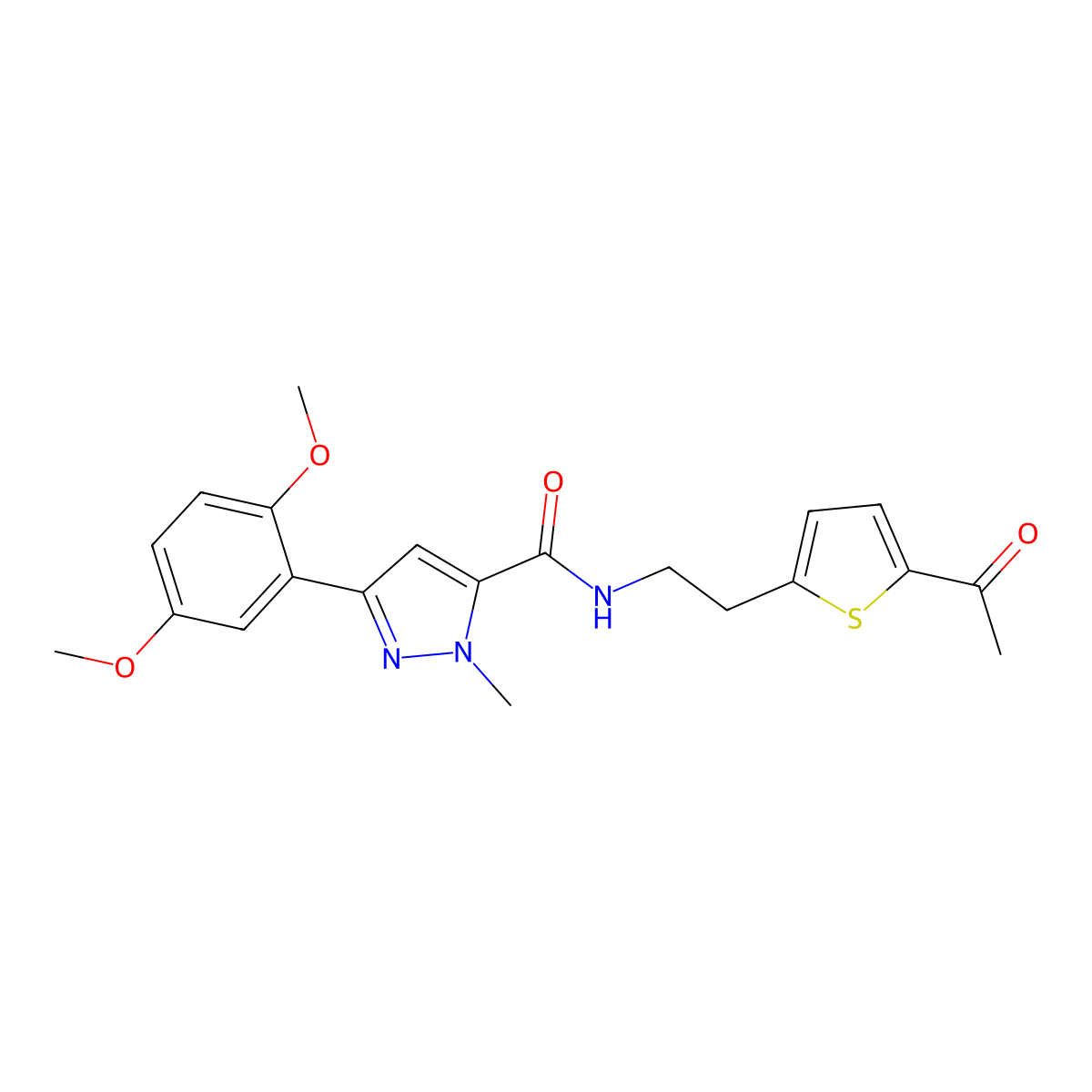 N-(2-(5-acetylthiophen-2-yl)ethyl)-3-(2,5-dimethoxyphenyl)-1-methyl-1H-pyrazole-5-carboxamide molecular structure, CAS 2034255-15-5