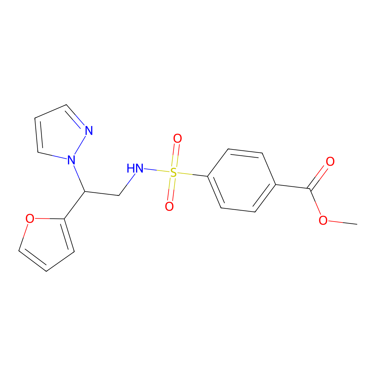 methyl 4-(N-(2-(furan-2-yl)-2-(1H-pyrazol-1-yl)ethyl)sulfamoyl)benzoate molecular structure, CAS 2034255-29-1
