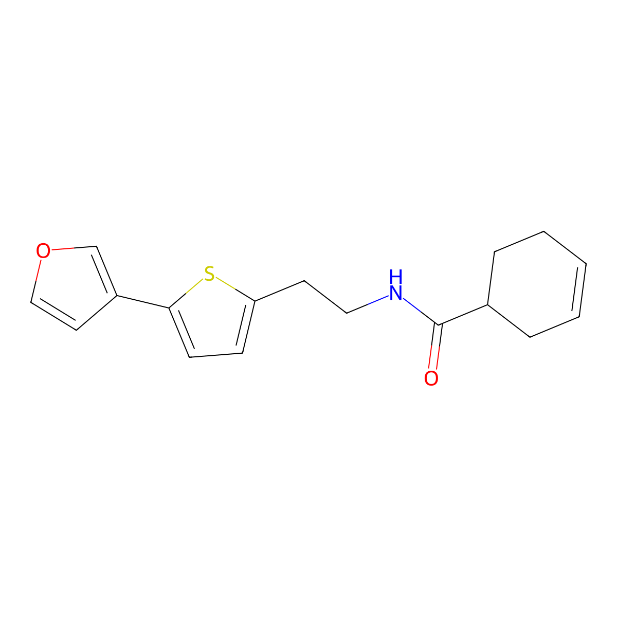 N-(2-(5-(furan-3-yl)thiophen-2-yl)ethyl)cyclohex-3-enecarboxamide molecular structure, CAS 2034255-39-3