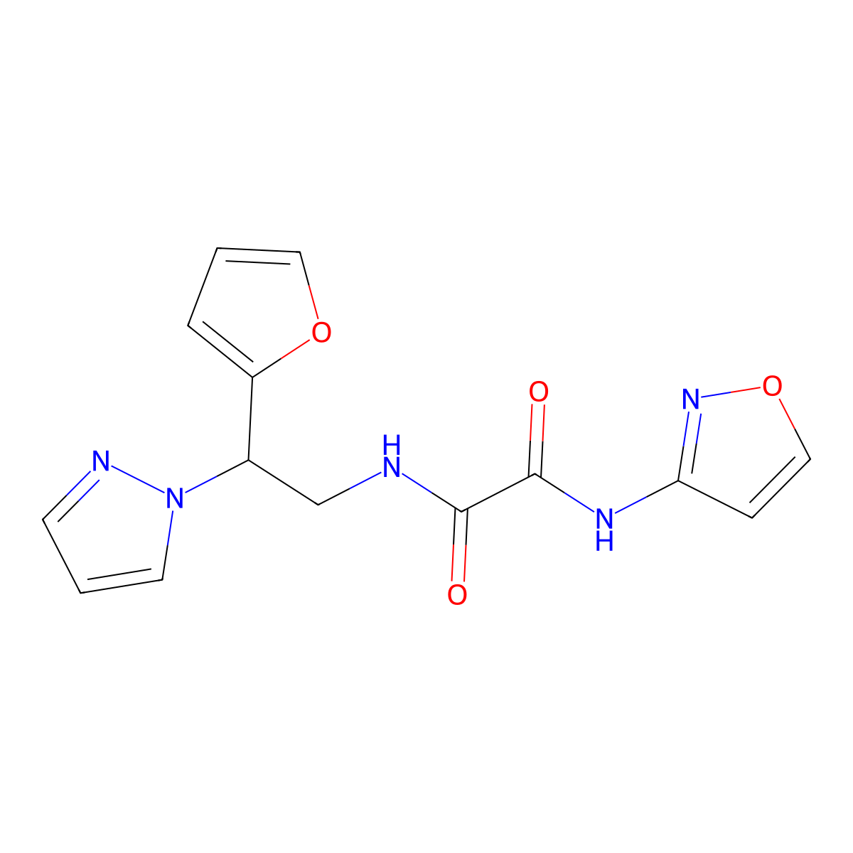 N1-(2-(furan-2-yl)-2-(1H-pyrazol-1-yl)ethyl)-N2-(isoxazol-3-yl)oxalamide molecular structure, CAS 2034255-43-9