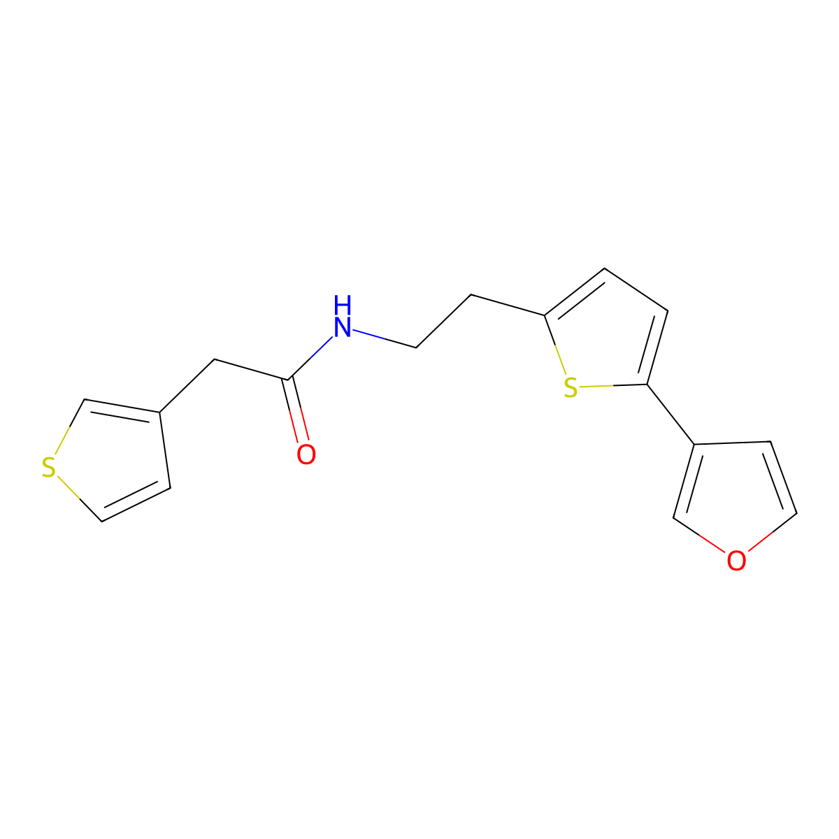 N-{2-[5-(furan-3-yl)thiophen-2-yl]ethyl}-2-(thiophen-3-yl)acetamide molecular structure, CAS 2034255-46-2