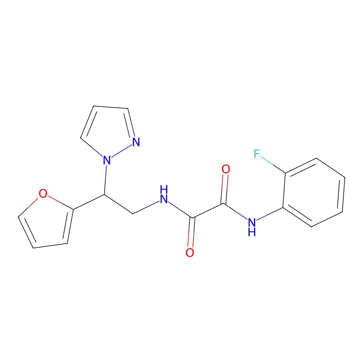 N1-(2-fluorophenyl)-N2-(2-(furan-2-yl)-2-(1H-pyrazol-1-yl)ethyl)oxalamide molecular structure, CAS 2034255-47-3