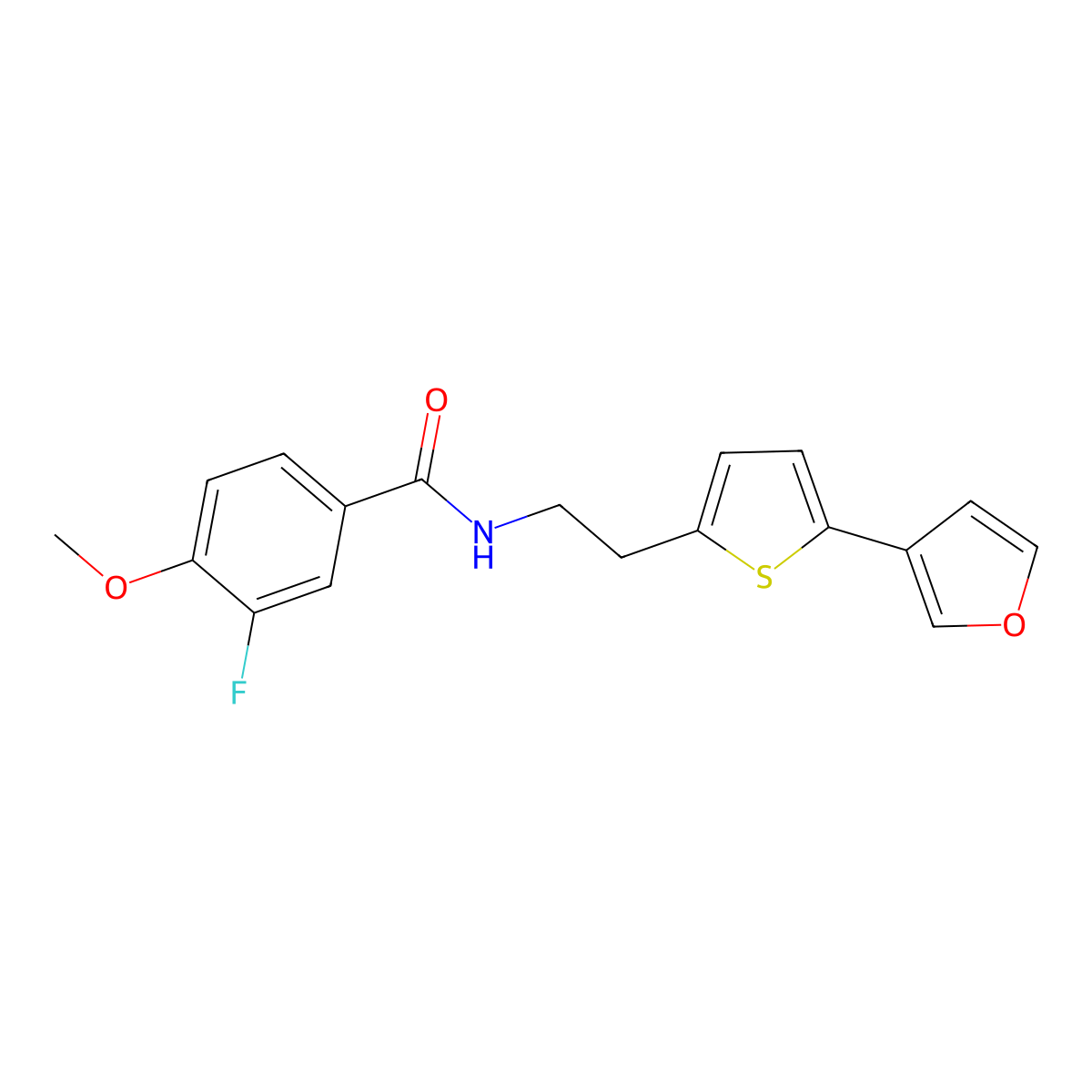 3-fluoro-N-{2-[5-(furan-3-yl)thiophen-2-yl]ethyl}-4-methoxybenzamide molecular structure, CAS 2034255-49-5