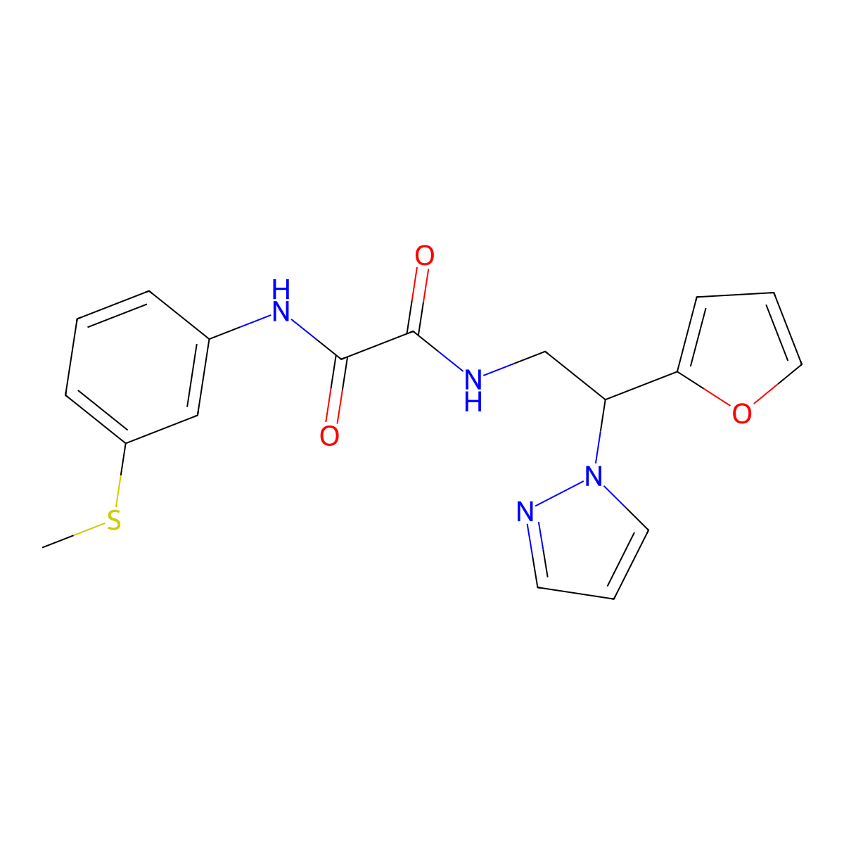 N1-(2-(furan-2-yl)-2-(1H-pyrazol-1-yl)ethyl)-N2-(3-(methylthio)phenyl)oxalamide molecular structure, CAS 2034255-55-3