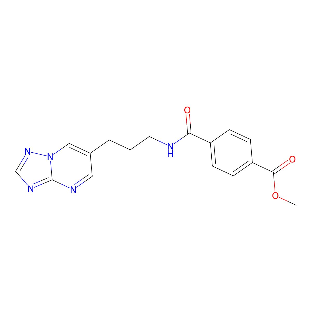 Methyl 4-((3-([1,2,4]triazolo[1,5-a]pyrimidin-6-yl)propyl)carbamoyl)benzoate molecular structure, CAS 2034255-59-7