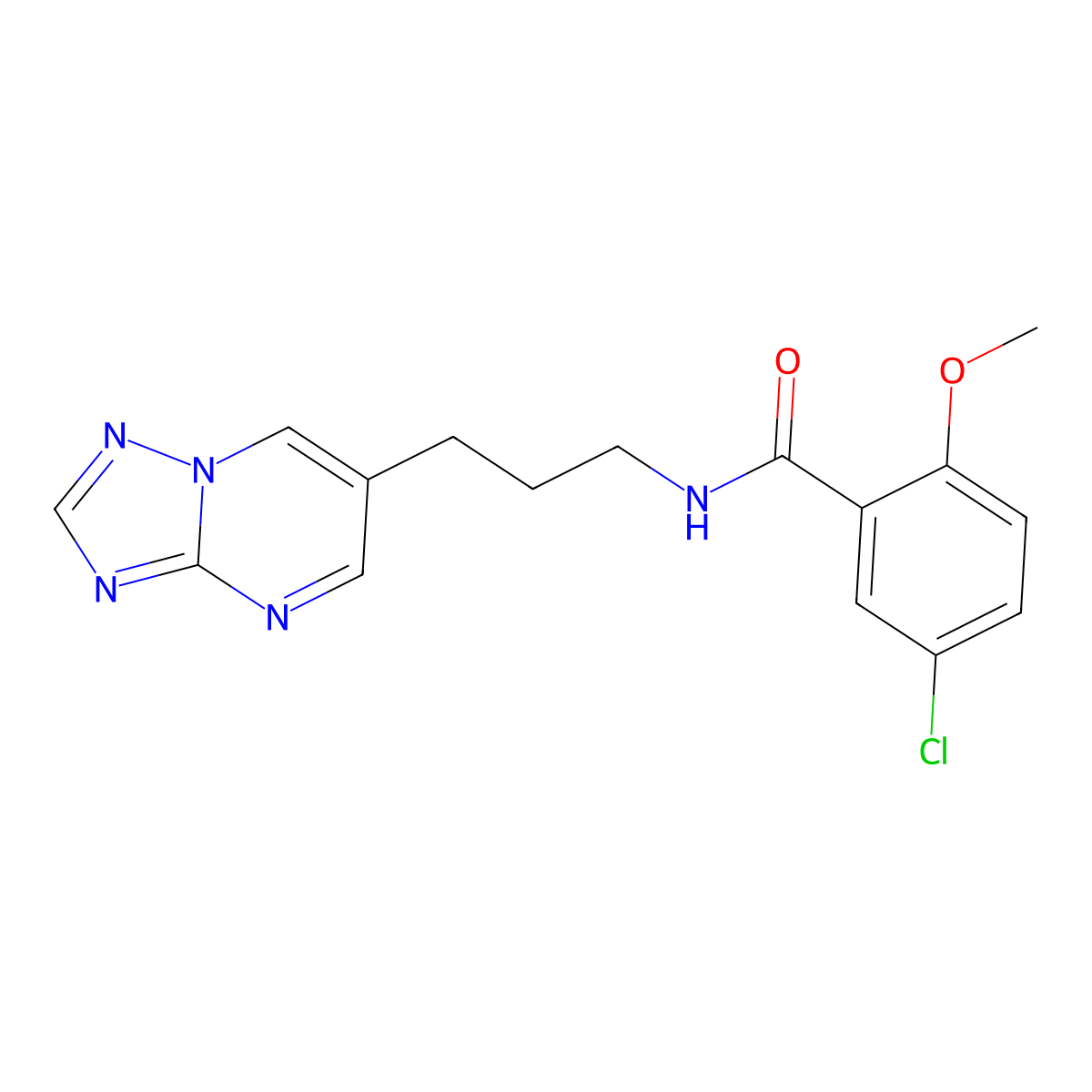 N-(3-([1,2,4]triazolo[1,5-a]pyrimidin-6-yl)propyl)-5-chloro-2-methoxybenzamide molecular structure, CAS 2034255-62-2