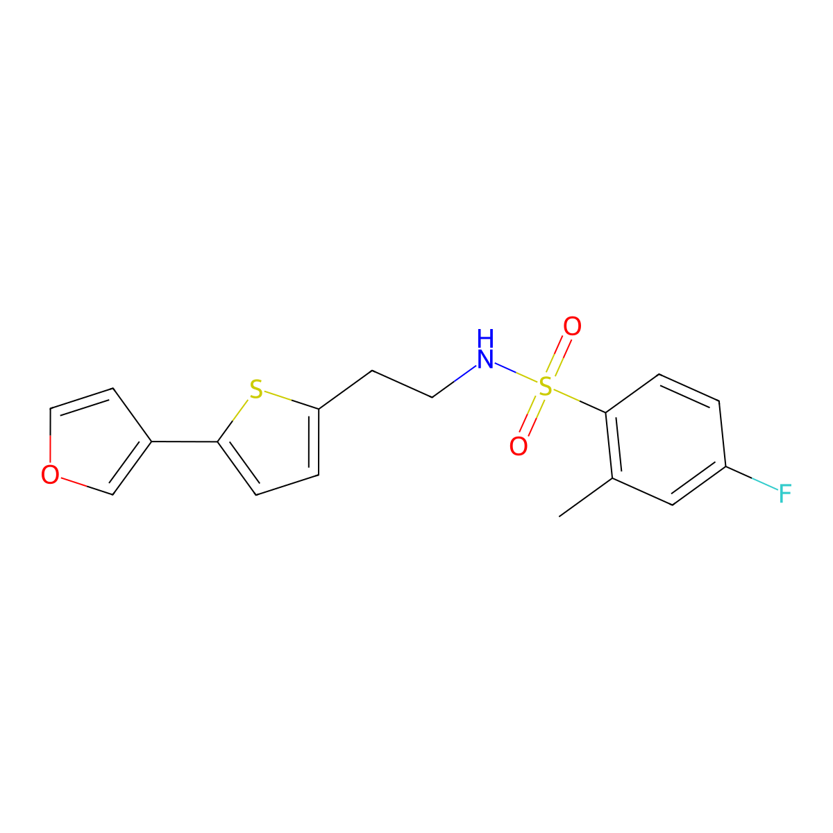 4-fluoro-N-(2-(5-(furan-3-yl)thiophen-2-yl)ethyl)-2-methylbenzenesulfonamide molecular structure, CAS 2034255-64-4