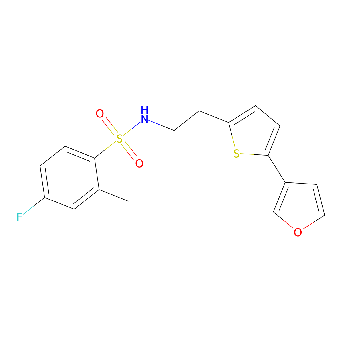 4-fluoro-N-(2-(5-(furan-3-yl)thiophen-2-yl)ethyl)-2-methylbenzenesulfonamide molecular structure, CAS 2034255-64-4