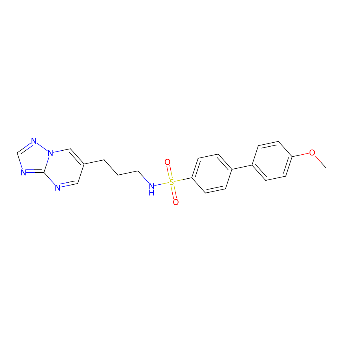 N-(3-([1,2,4]triazolo[1,5-a]pyrimidin-6-yl)propyl)-4'-methoxy-[1,1'-biphenyl]-4-sulfonamide molecular structure, CAS 2034255-66-6