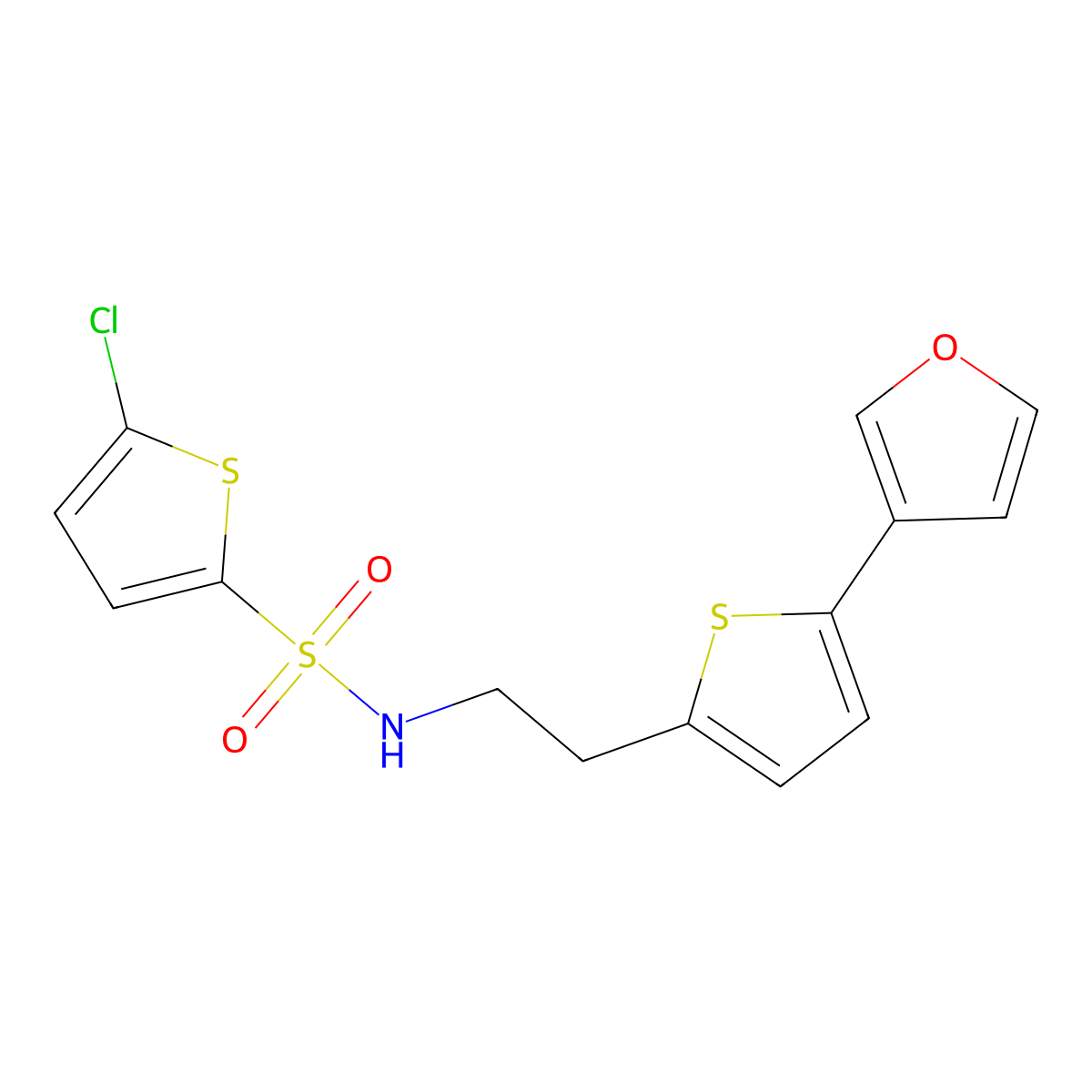 5-chloro-N-(2-(5-(furan-3-yl)thiophen-2-yl)ethyl)thiophene-2-sulfonamide molecular structure, CAS 2034255-68-8