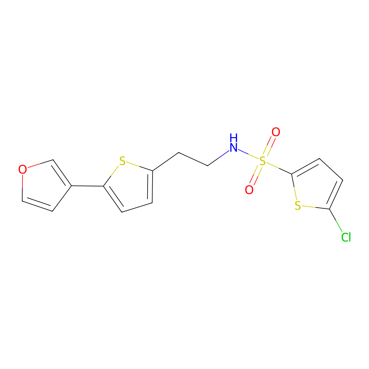 5-chloro-N-(2-(5-(furan-3-yl)thiophen-2-yl)ethyl)thiophene-2-sulfonamide molecular structure, CAS 2034255-68-8