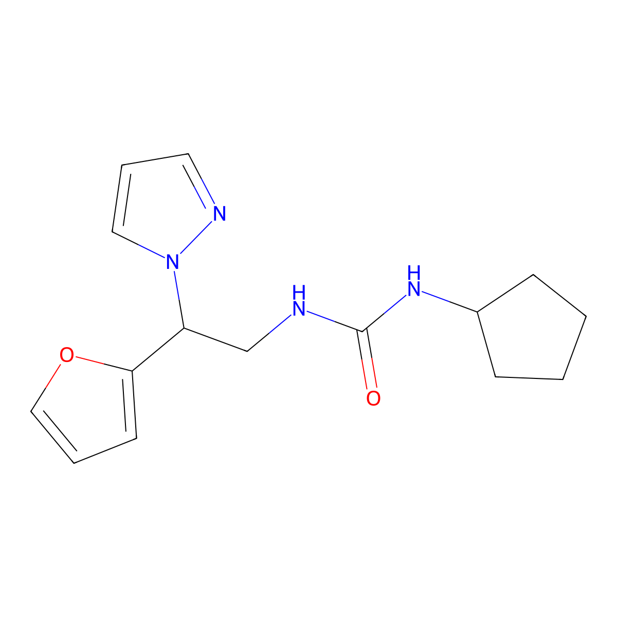 1-cyclopentyl-3-[2-(furan-2-yl)-2-(1H-pyrazol-1-yl)ethyl]urea molecular structure, CAS 2034255-69-9