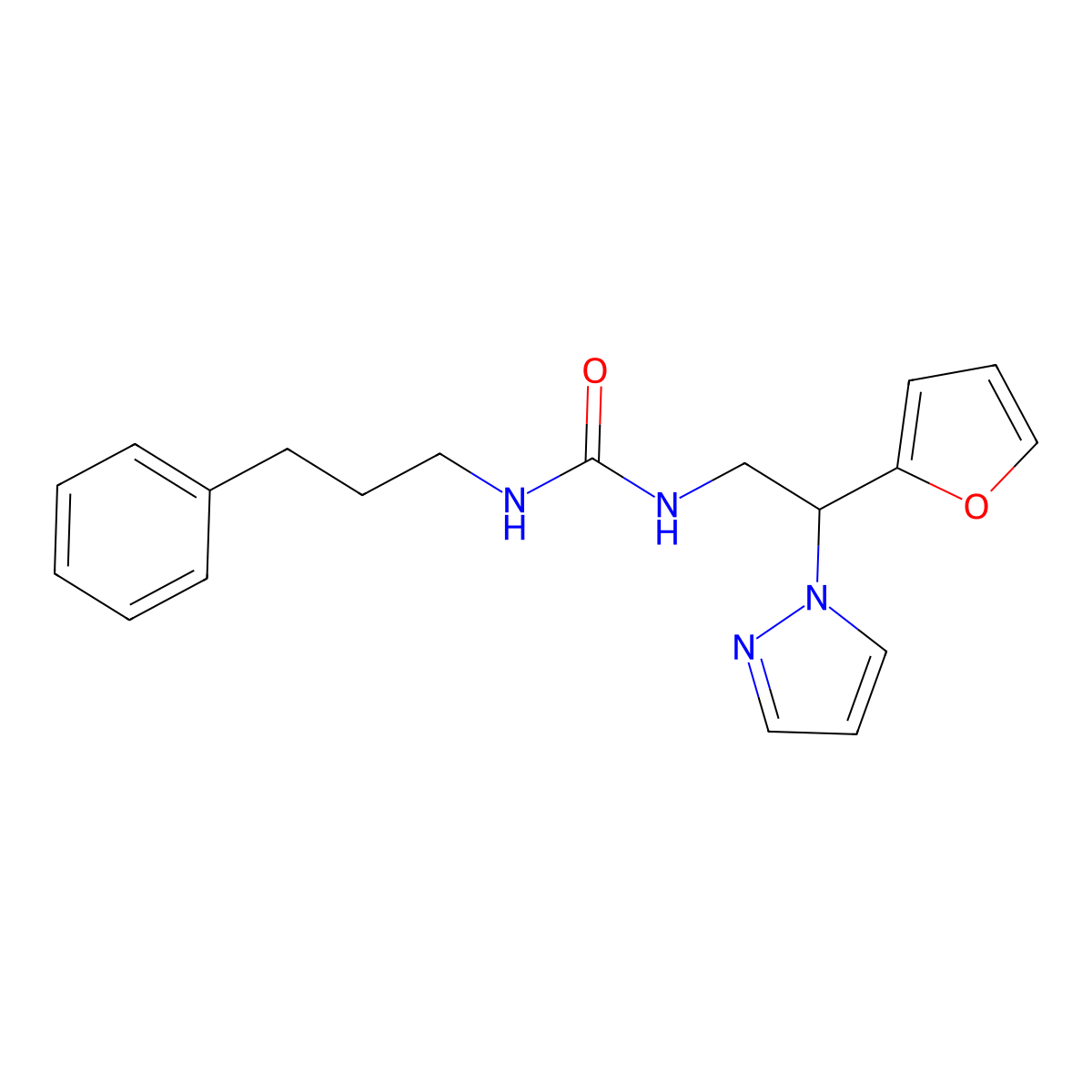 1-(2-(furan-2-yl)-2-(1H-pyrazol-1-yl)ethyl)-3-(3-phenylpropyl)urea molecular structure, CAS 2034255-79-1