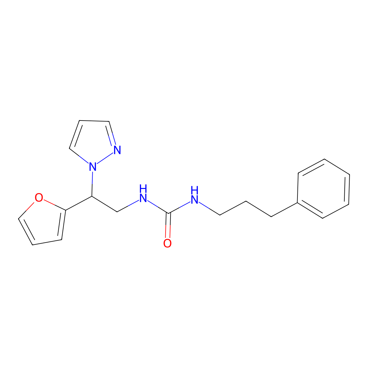 1-(2-(furan-2-yl)-2-(1H-pyrazol-1-yl)ethyl)-3-(3-phenylpropyl)urea molecular structure, CAS 2034255-79-1