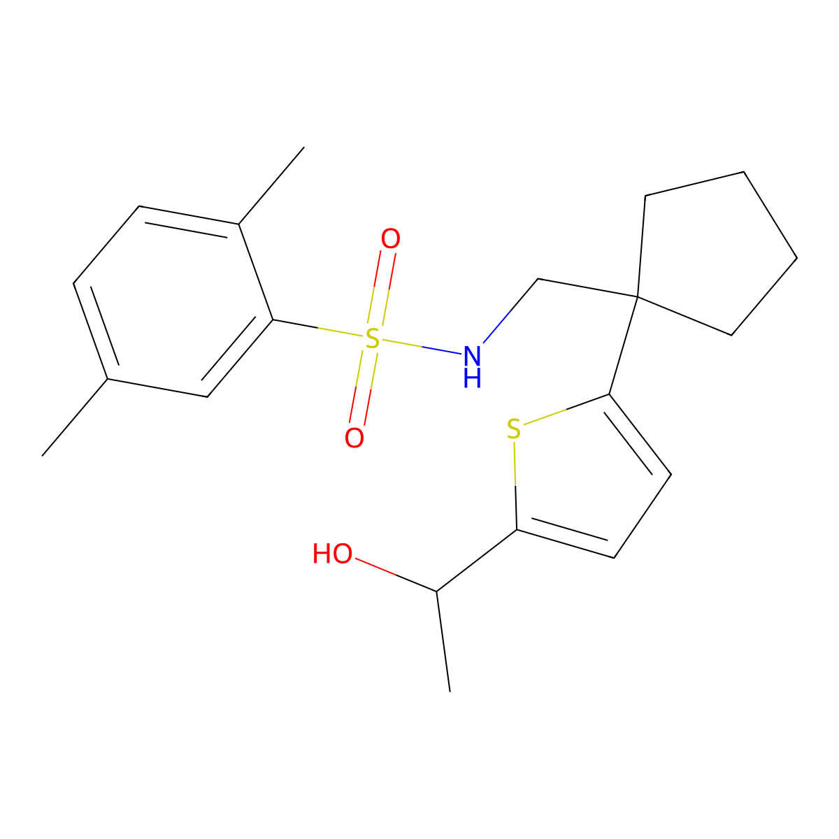 N-((1-(5-(1-hydroxyethyl)thiophen-2-yl)cyclopentyl)methyl)-2,5-dimethylbenzenesulfonamide molecular structure, CAS 2034255-98-4